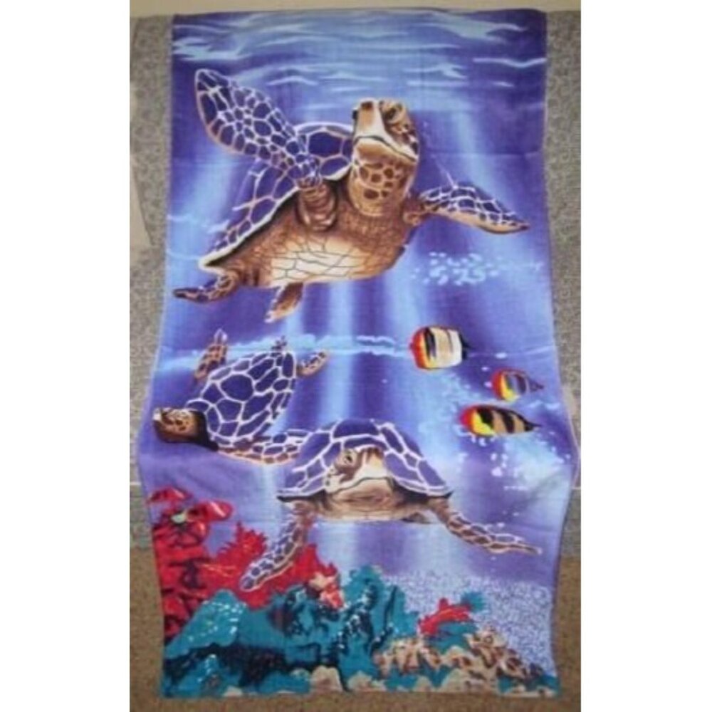 New Honu Hawaiian Underwater Sea Turtles Bath Beach Pool Cotton Gift Towel NIP - Picture 2 of 3